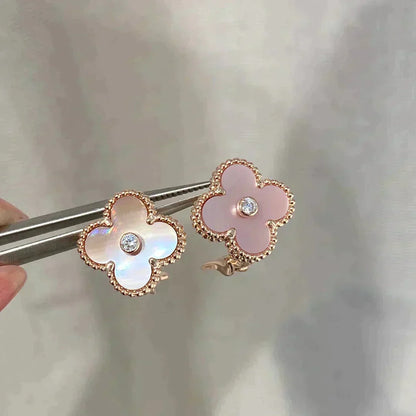 [Stars Jewelry]CLOVER MEDIUM 1 MOTIFS  PINK MOP DIAMOND EARRINGS