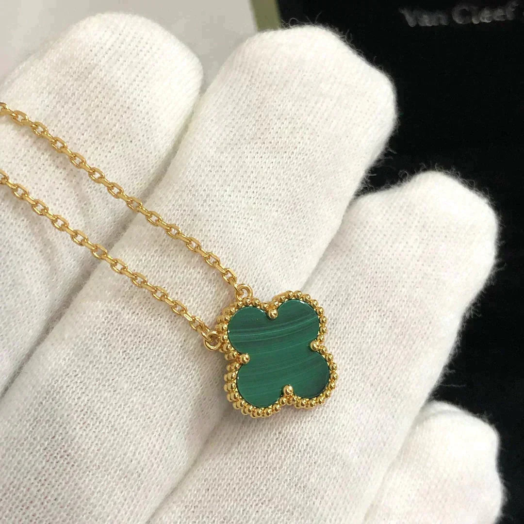 [Stars Jewelry]CLOVER 15MM MALACHITE SINGLE FLOWER  NECKLACE