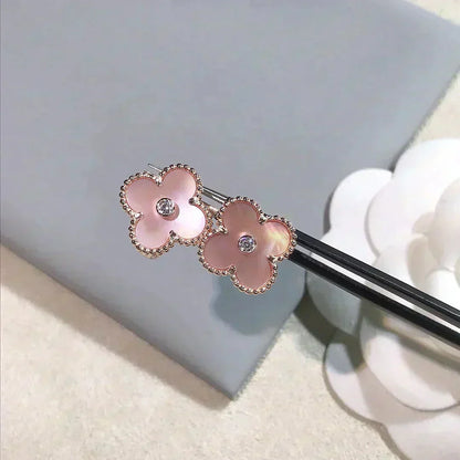 [Stars Jewelry]CLOVER MEDIUM 1 MOTIFS  PINK MOP DIAMOND EARRINGS