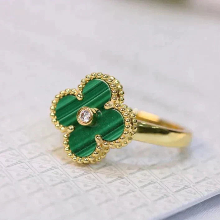 [Stars Jewelry]CLOVER MALACHITE RING GOLD DIAMOND