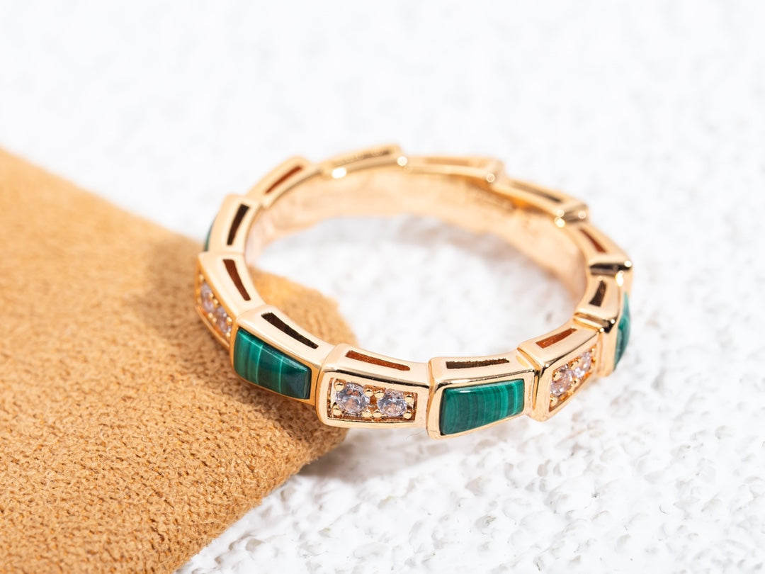 [Stars Jewelry]SERPENTI RING PINK GOLD MALACHITE DIAMOND 3MM