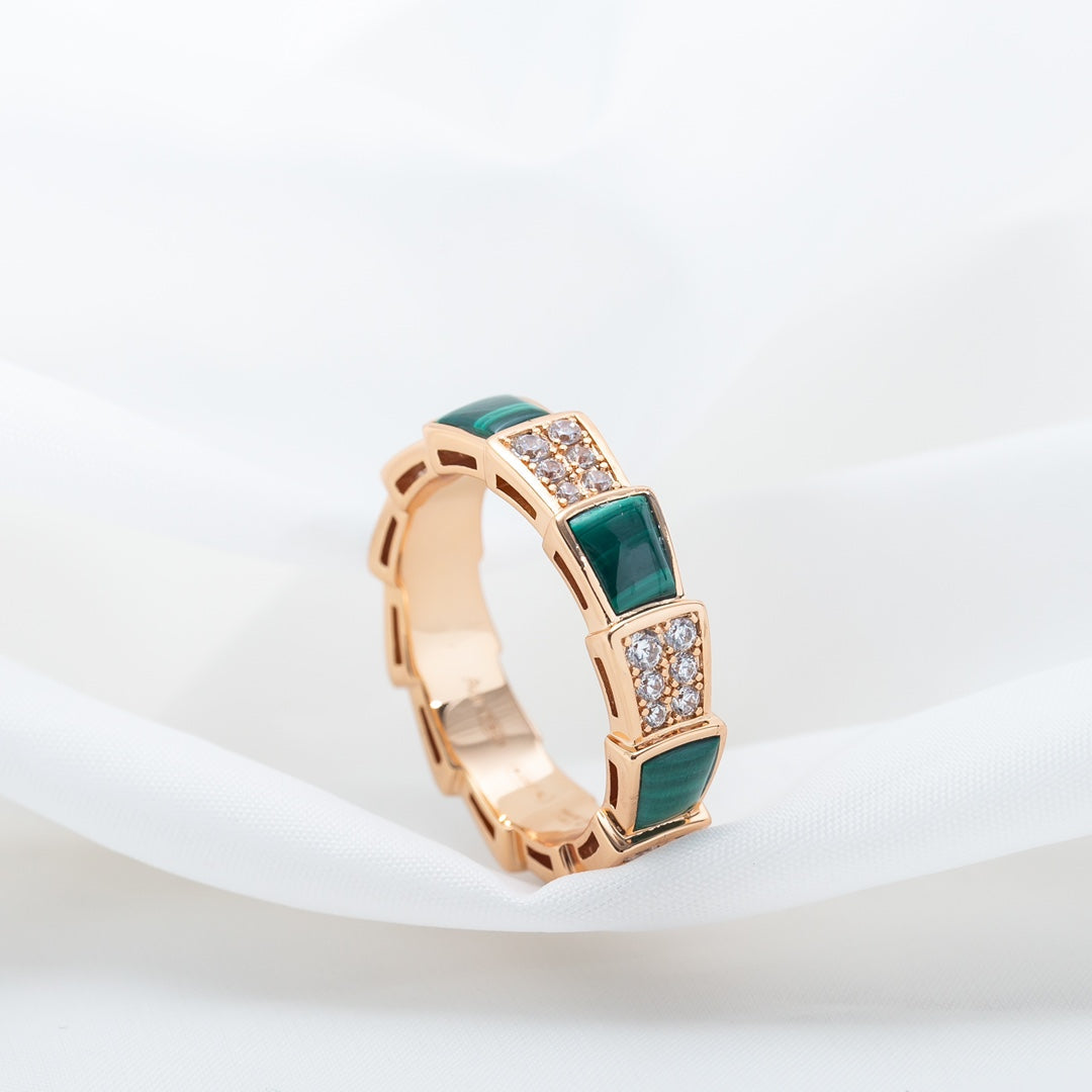 [Stars Jewelry]SERPENTI RING PINK GOLD MALACHITE DIAMOND PAVED 4MM