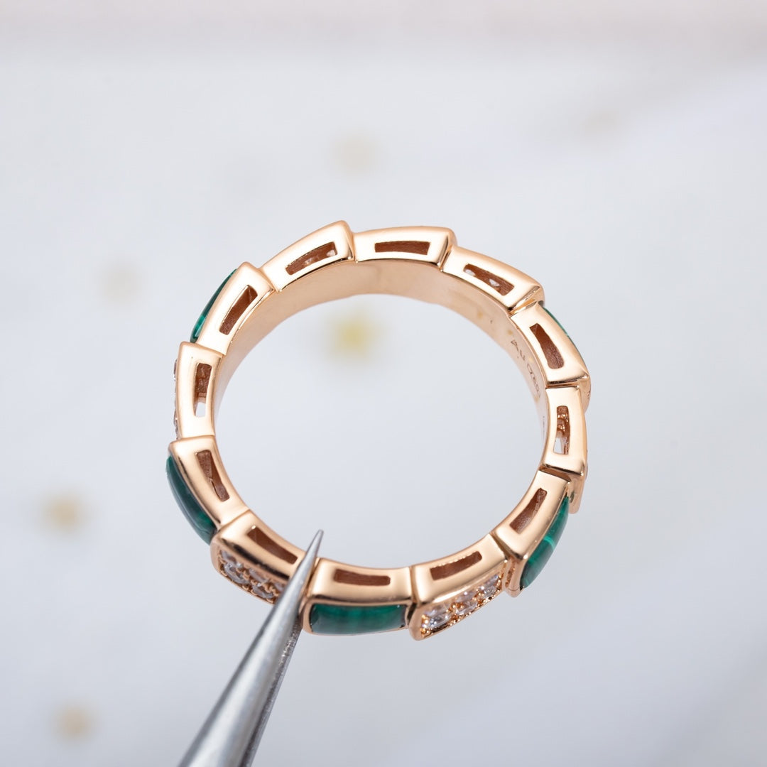 [Stars Jewelry]SERPENTI RING PINK GOLD MALACHITE DIAMOND PAVED 4MM