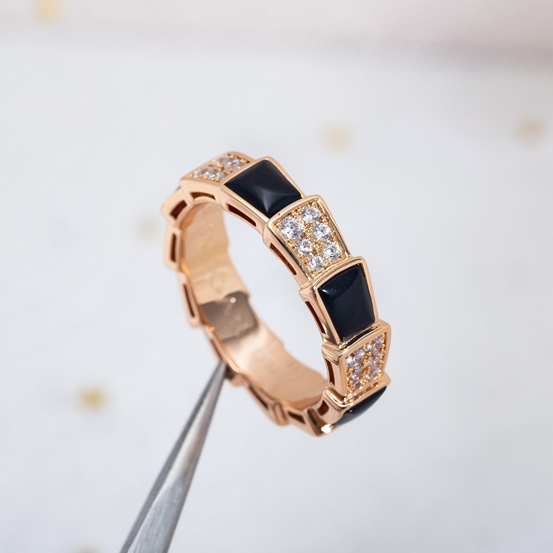[Stars Jewelry]SERPENTI RING PINK GOLD BLACK MOP DIAMOND PAVED 4MM