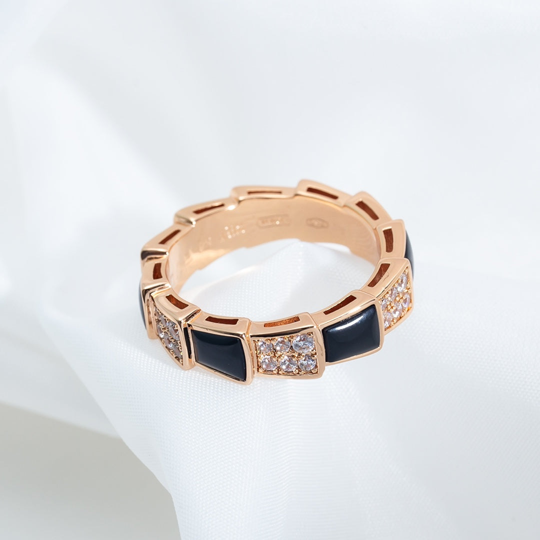 [Stars Jewelry]SERPENTI RING PINK GOLD BLACK MOP DIAMOND PAVED 4MM
