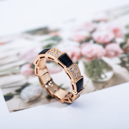 [Stars Jewelry]SERPENTI RING PINK GOLD BLACK MOP DIAMOND PAVED 4MM