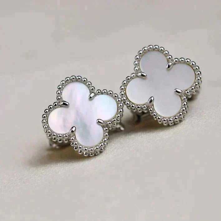 [Stars Jewelry]CLOVER MEDIUM 1 MOTIFS  WHITE MOP EARRINGS SILVER