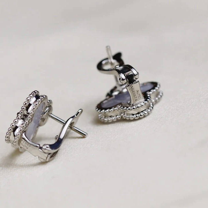 [Stars Jewelry]CLOVER MEDIUM 1 MOTIFS  WHITE MOP EARRINGS SILVER