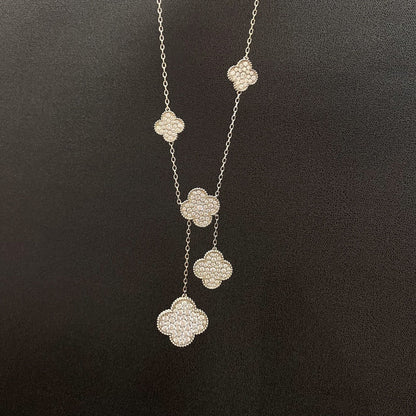 [Stars Jewelry]CLOVER 5 MOTIFS SILVER DIAMONDS NECKLACE