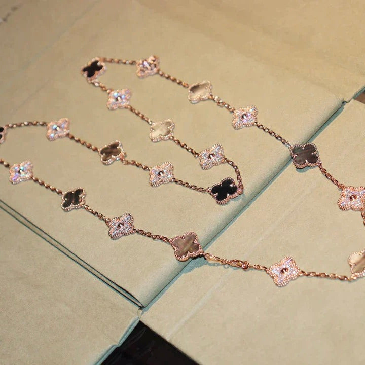 [Stars Jewelry]CLOVER 20 MOTIFS DARK MOP DIAMOND  NECKLACE