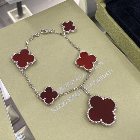 [Stars Jewelry]CLOVER 5 MOTIFS SIVLER CARNELIAN BRACELET