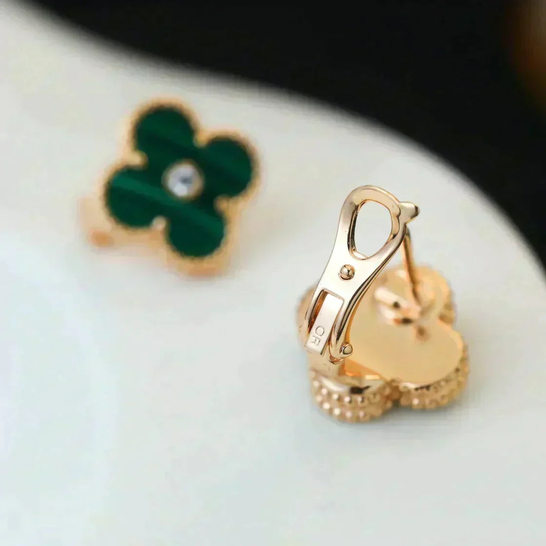 [Stars Jewelry]CLOVER MEDIUM 1 MOTIFS MALACHITE DIAMOND EARRINGS