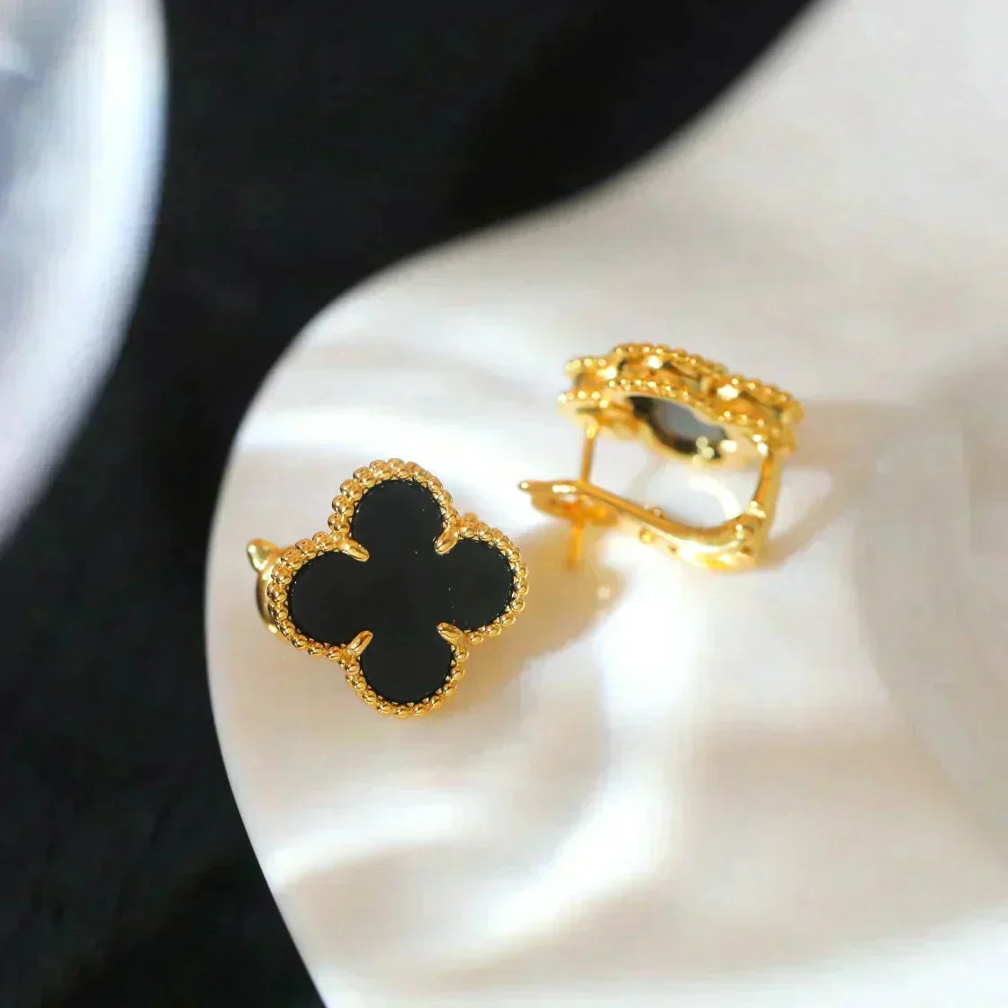 [Stars Jewelry]CLOVER MEDIUM 1 MOTIFS  ONYX STUD EARRINGS