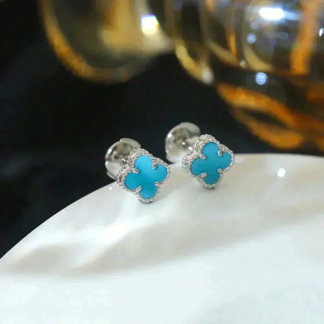 [Stars Jewelry]CLOVER MINI 9.5MM ONYX STUD EARRINGS SILVER
