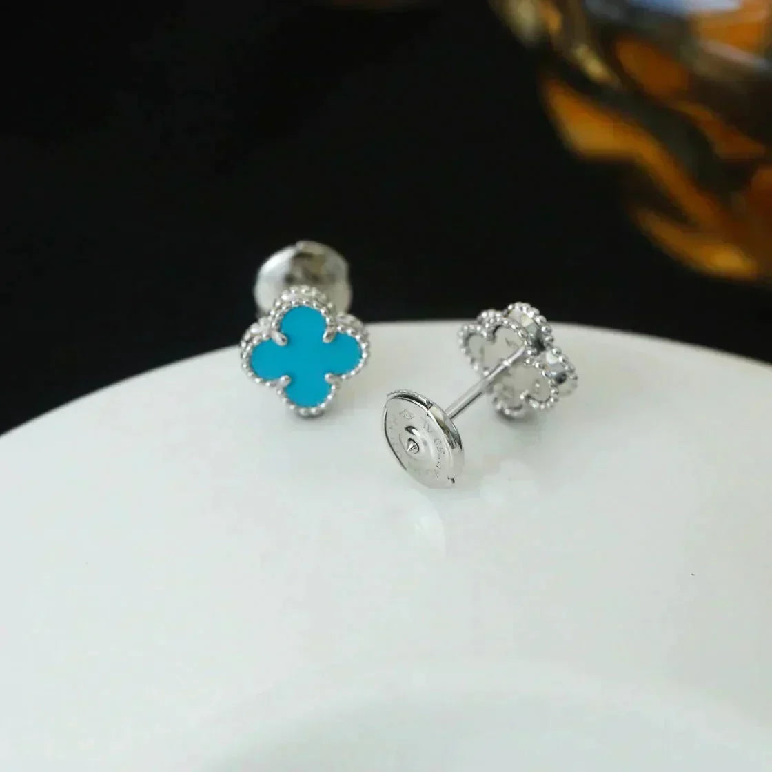 [Stars Jewelry]CLOVER MINI 9.5MM ONYX STUD EARRINGS SILVER