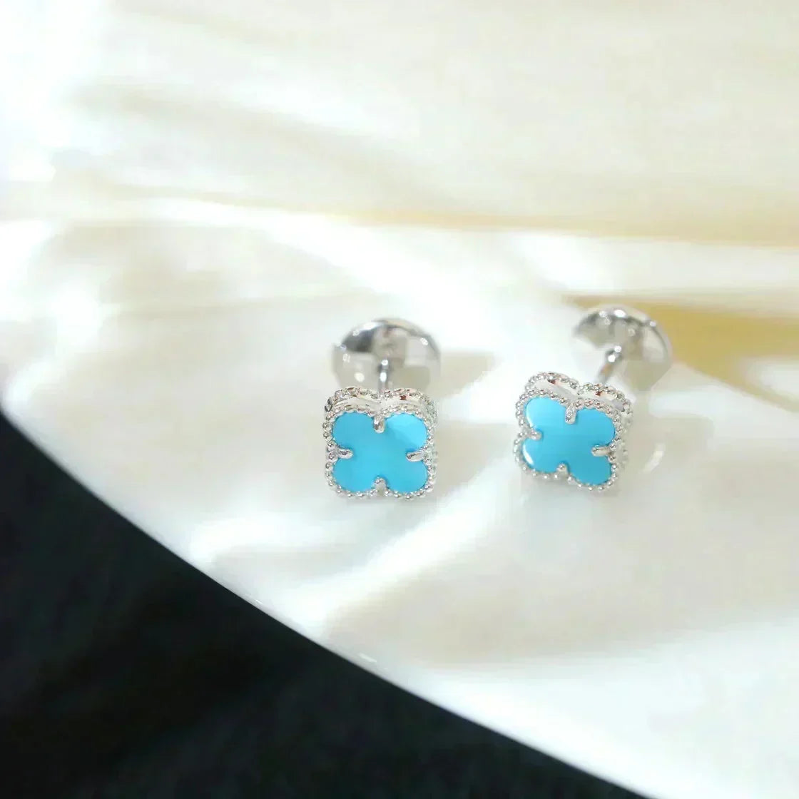 [Stars Jewelry]CLOVER MINI 9.5MM ONYX STUD EARRINGS SILVER
