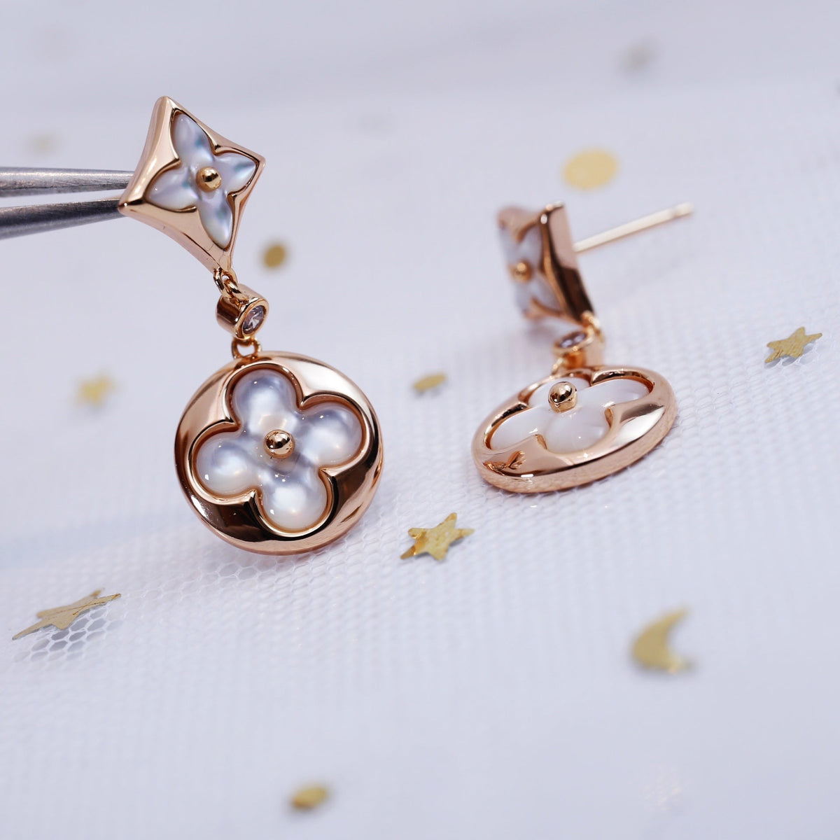 [Stars Jewelry]STAR AND SUN PINK GOLD MOP DROP EARRINGS