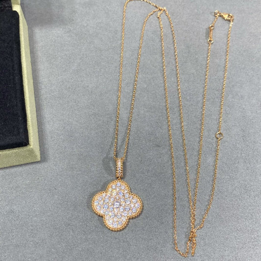 [Stars Jewelry]CLOVER 25MM LARGE PEDANT DIAMOND PAVED LONG NECKLACE