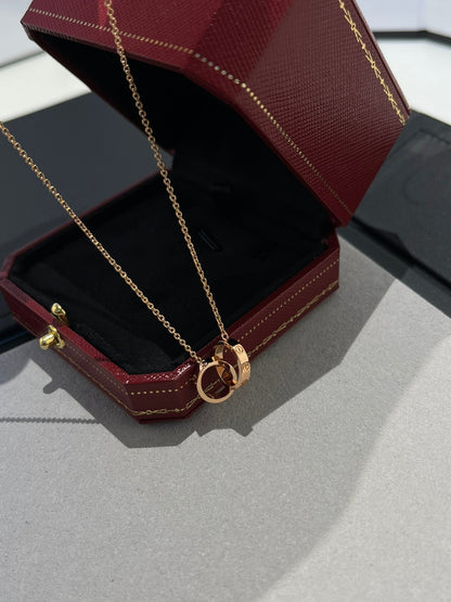 [Stars Jewelry]LOVE NECKLACE DOUBLE RING PINK GOLD