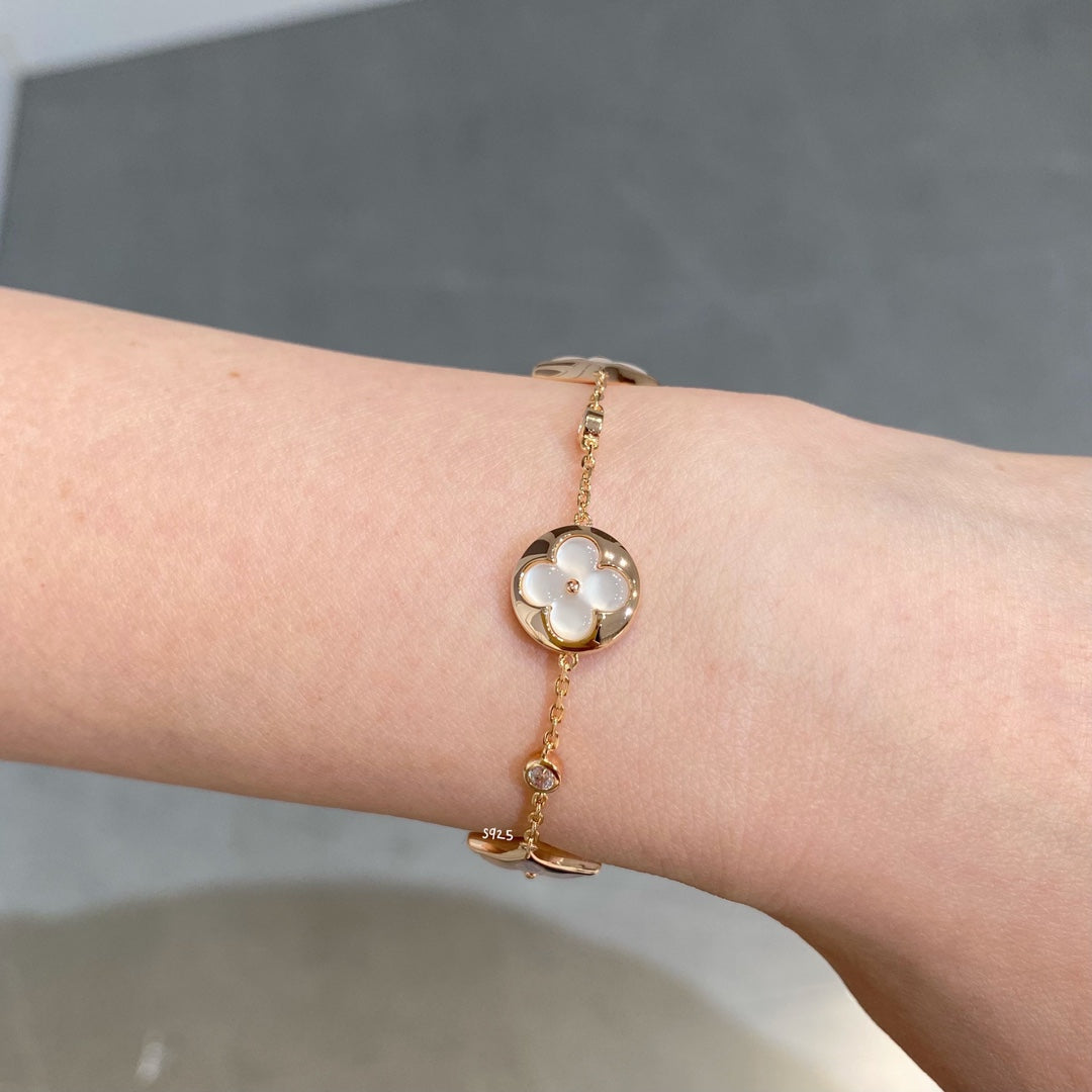 [Stars Jewelry]STAR AND SUN 4 MOTIF WHITE MOP PINK GOLD BRACELET