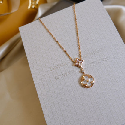[Stars Jewelry]STAR AND SUN WHITE MOP 2 MOTIF PINK GOLD NECKLACE