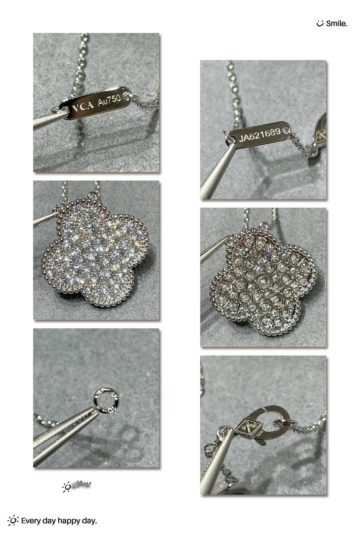 [Stars Jewelry]CLOVER 25MM LARGE PENDANT DIAMOND PAVED SILVER NECKLACE