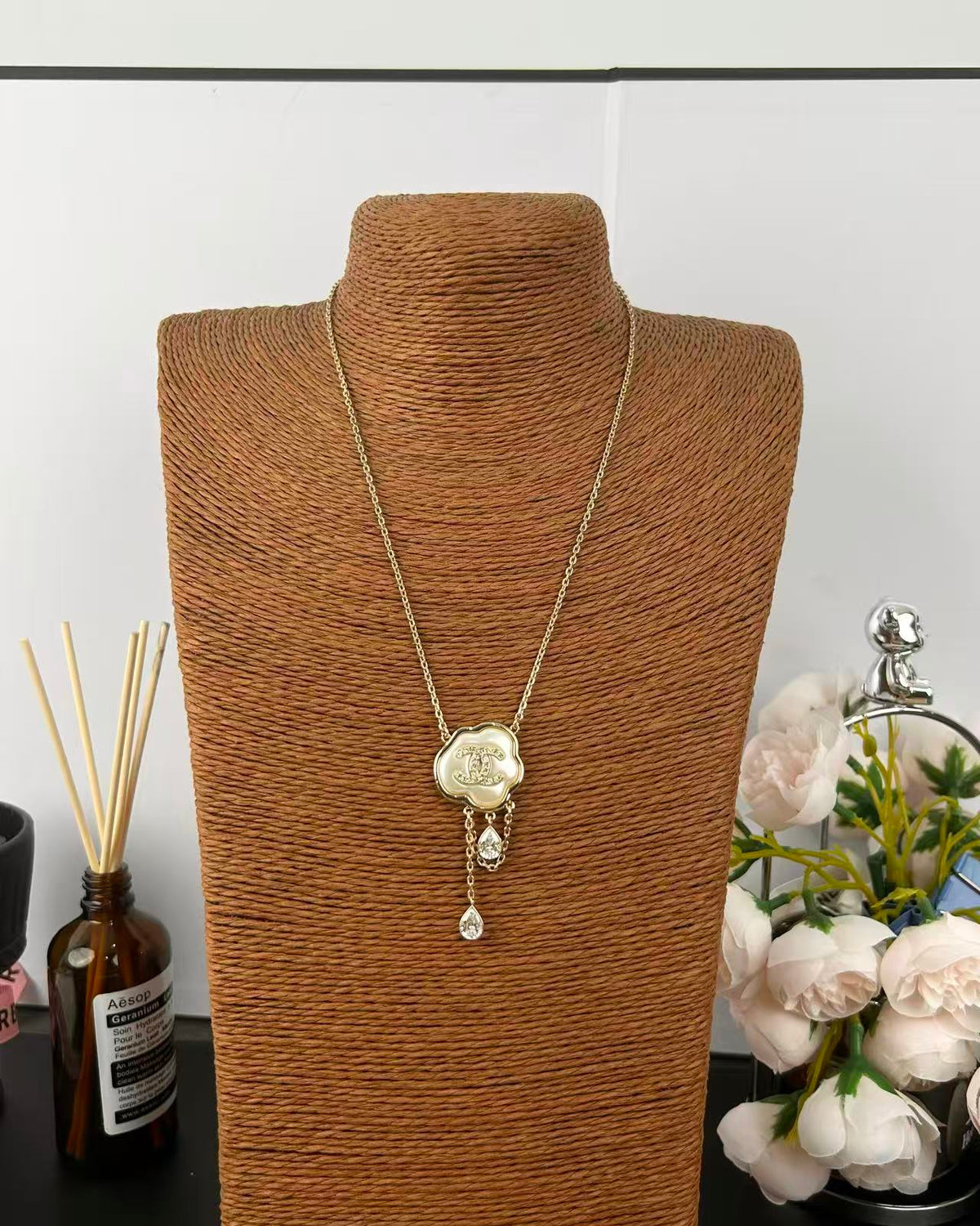 [Stars Jewelry]Cloud Pearl Mother-of-Pearl Diamond Chain Pendant Necklace