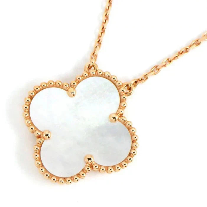 [Stars Jewelry]CLOVER 15MM WHITE MOTHER-OF-PEARL GOLD NECKLACE