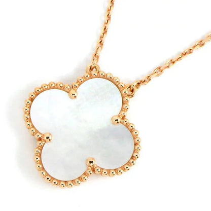 [Stars Jewelry]CLOVER 15MM WHITE MOTHER-OF-PEARL GOLD NECKLACE