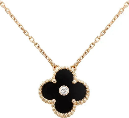 [Stars Jewelry]CLOVER 15MM DIAMOND ONYX NECKLACE
