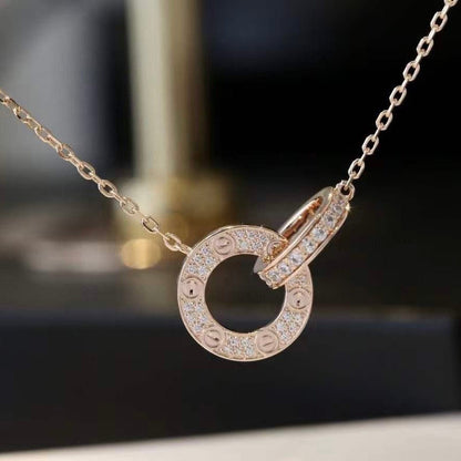 [Stars Jewelry]LOVE 7.6MM NECKLACE ROSE GOLD AND SILVER  FULL DIAMOND