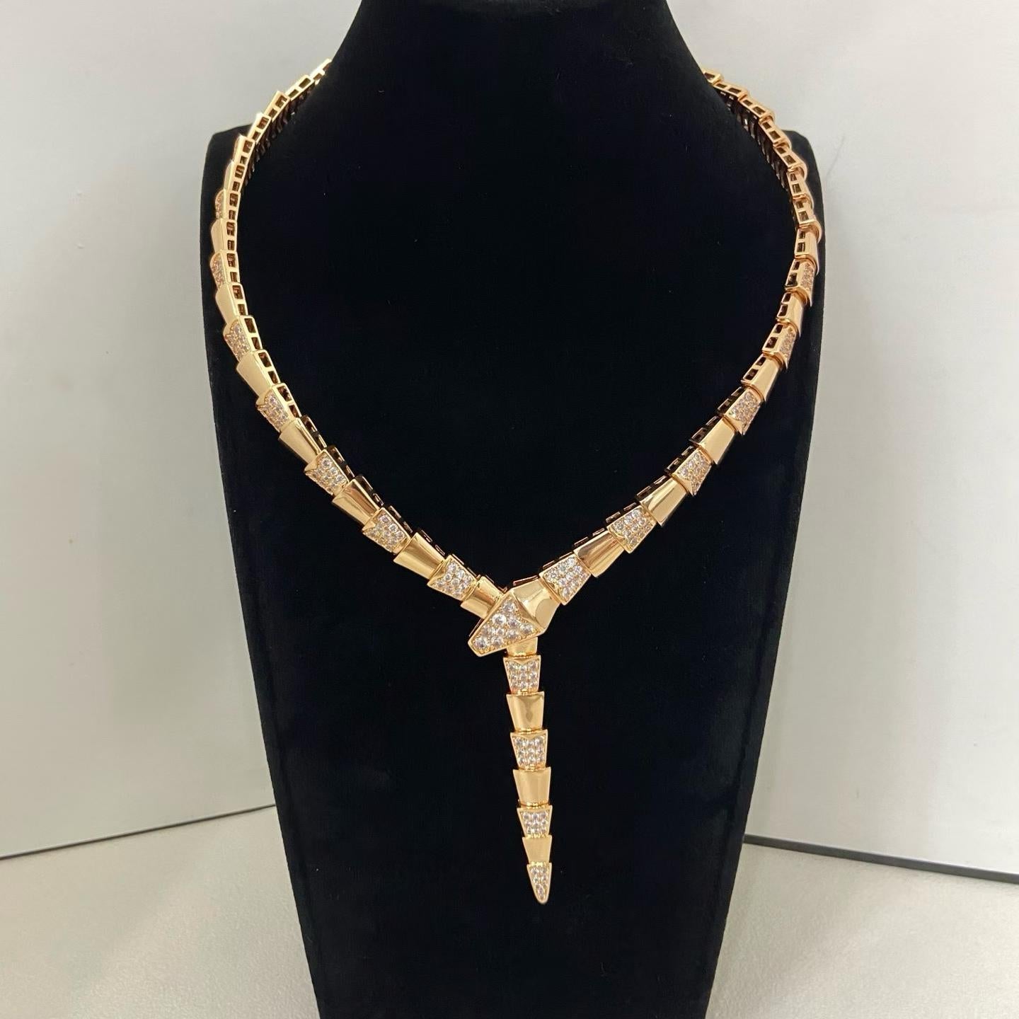 [Stars  Jewelry]NEW WIDE BAND INLAID DIAMOND SNAKE NECKLACE