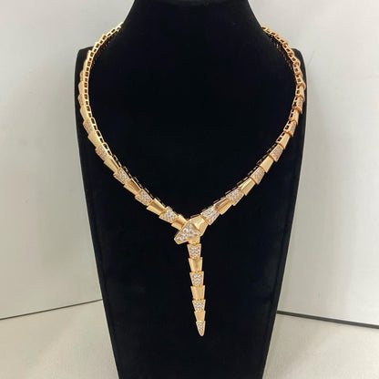 [Stars  Jewelry]NEW WIDE BAND INLAID DIAMOND SNAKE NECKLACE