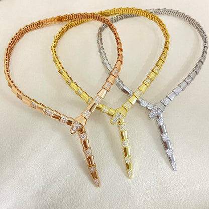 [Stars  Jewelry]NEW WIDE BAND INLAID DIAMOND SNAKE NECKLACE