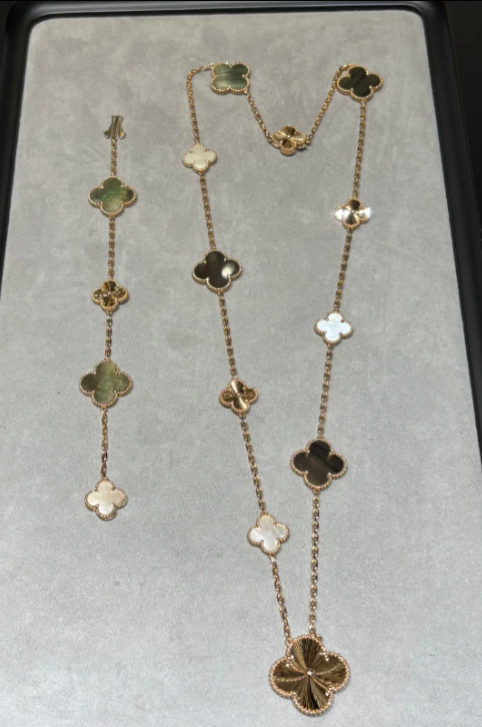 [Stars Jewelry]DETACHABLE CLOVER 15(11+4) FLOWER SILVER NECKLACE SET