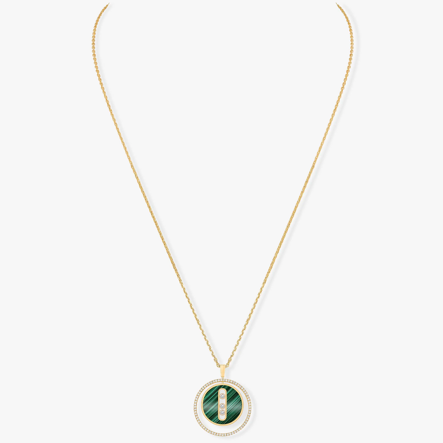 [Stars Jewelry]LUCKY MOVE 3 DIAMOND MALACHITE GOLD DIAMOND NECKLACE