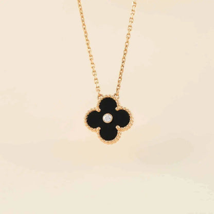 [Stars Jewelry]CLOVER 15MM DIAMOND ONYX NECKLACE