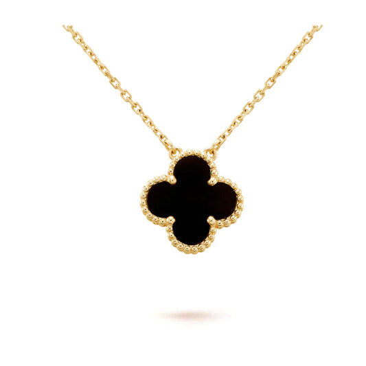 [Stars Jewelry]CLOVER 15MM BLACK ONYX SINGLE FLOWER NECKLACE