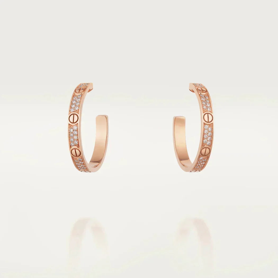 [Stars Jewelry]LOVE DIAMOND PINK GOLD HOOP EARRINGS