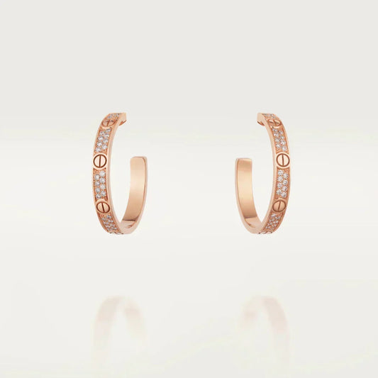 [Stars Jewelry]LOVE DIAMOND PINK GOLD HOOP EARRINGS