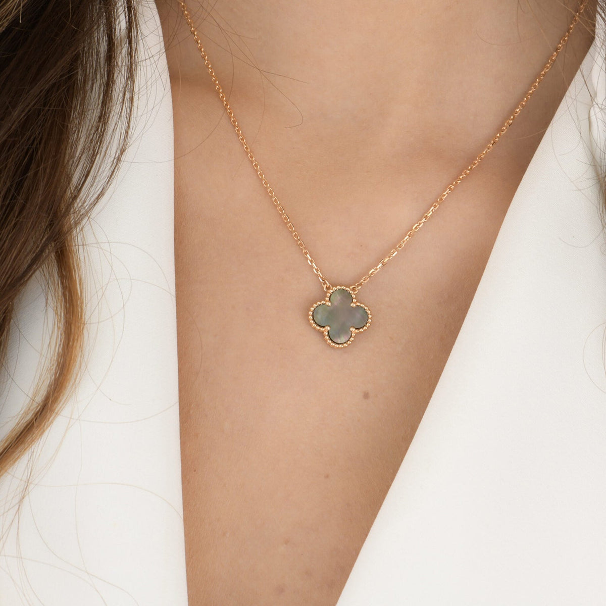[Stars Jewelry]CLOVER 15MM  GRAY MOTHER OF PEARL NECKLACE