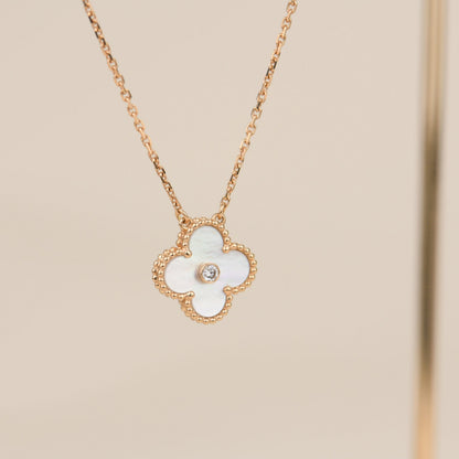 [Stars Jewelry]CLOVER 15MM DIAMOND WHITE FRITILLARIA NECKLACE