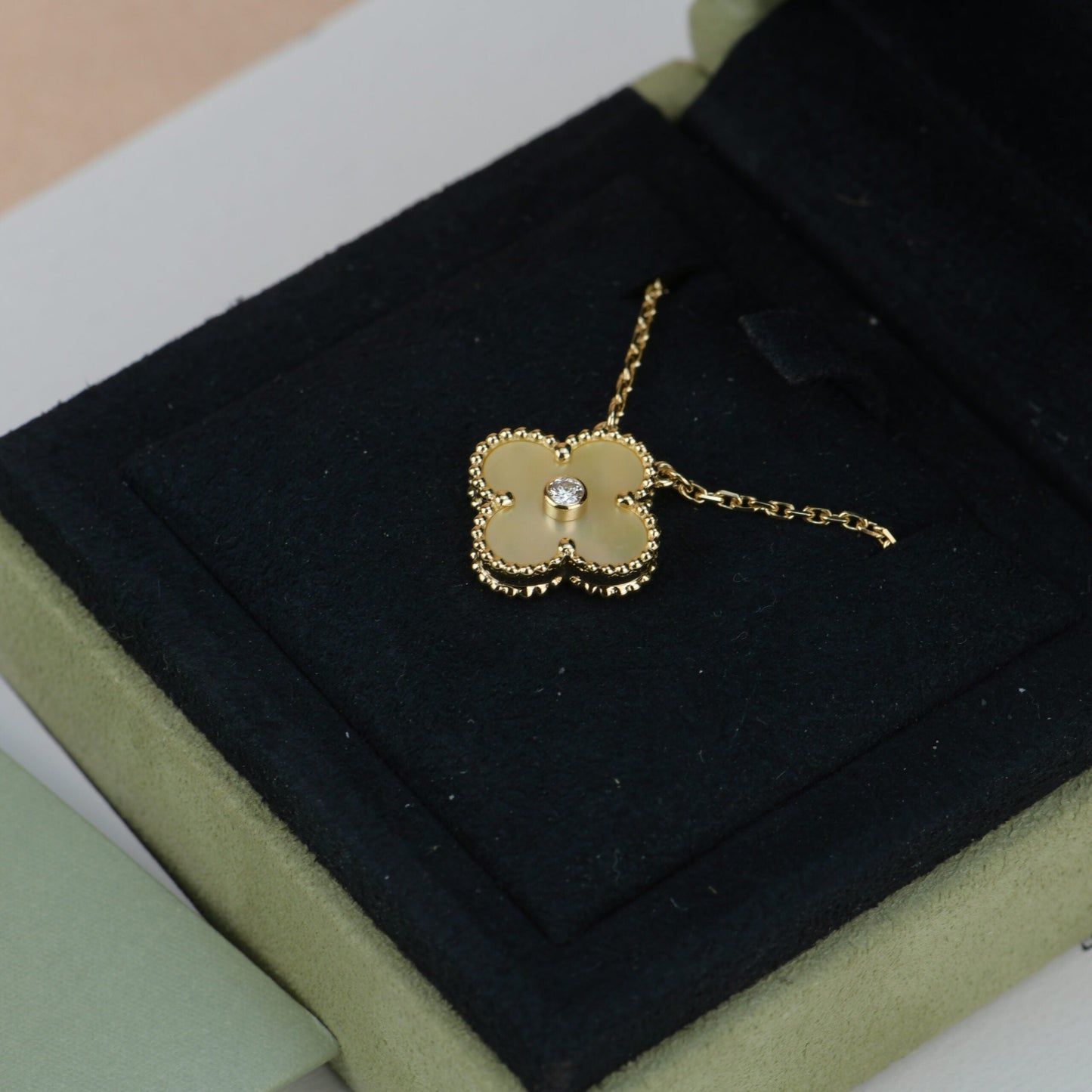 [Stars Jewelry]CLOVER 15MM DIAMOND GOLD MOTHER OF PEARL NECKLACE