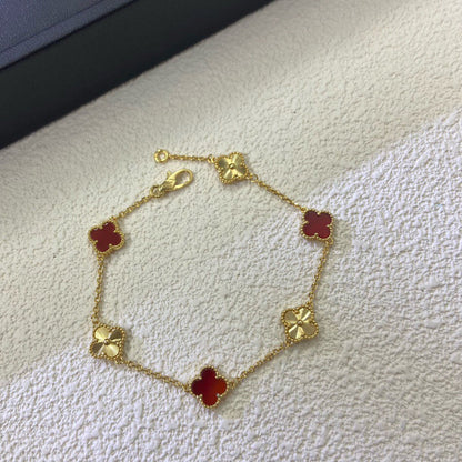 [Stars Jewelry]CLOVER 6 MOTIF RED AGATE LASER BRACELET