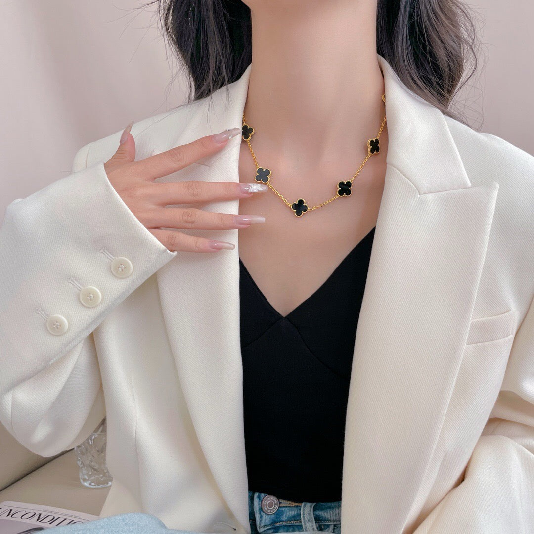 [Stars Jewelry]CLOVER 10 MOTIFS ONYX NECKLACE