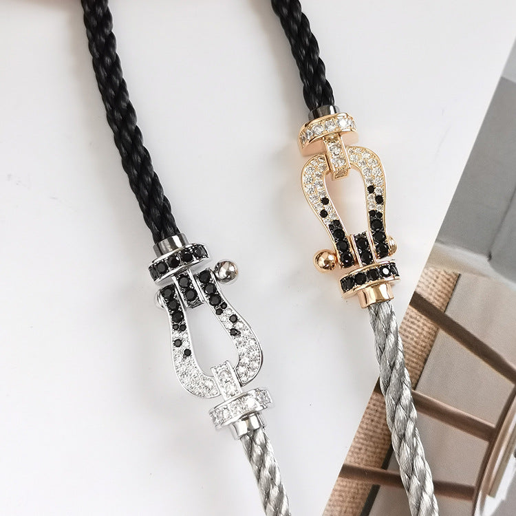 [Stars Jewelry]FORCE LARGE HORSESHOE BLACK WHITE DIAMOND BRACELET ROSE GOLD