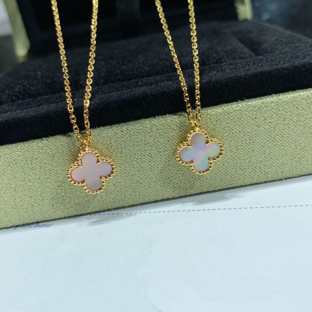 [Stars Jewelry]CLOVER 15MM PINK MOTHER-OF-PEARL SINGLE FLOWER NECKLACE