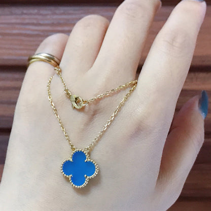 [Stars Jewelry]CLOVER 15MM BLUE AGATE NECKLACE