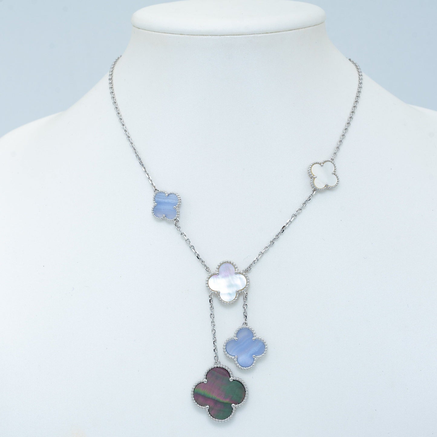 [Stars Jewelry]CLOVER MOP CHALCEDONY NECKLACE SILVER 6 MOTIF