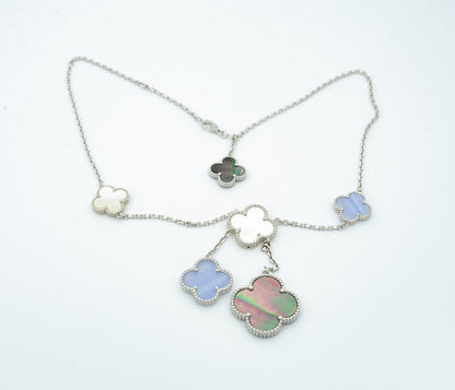 [Stars Jewelry]CLOVER MOP CHALCEDONY NECKLACE SILVER 6 MOTIF